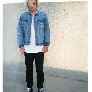 ROLLAS DISTRESSED STONE DENIM JACKET INDIGO classic trucker style